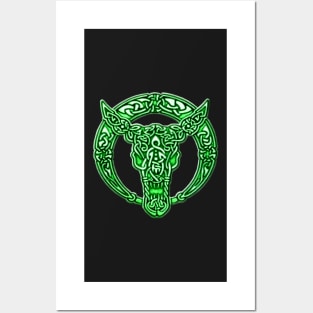 Green Celtic Bull Celtic Knots Posters and Art